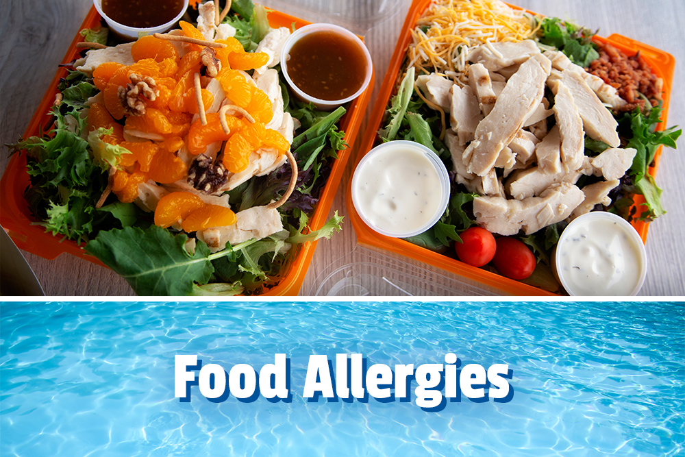 Food allergies, salad with chicken and sauces