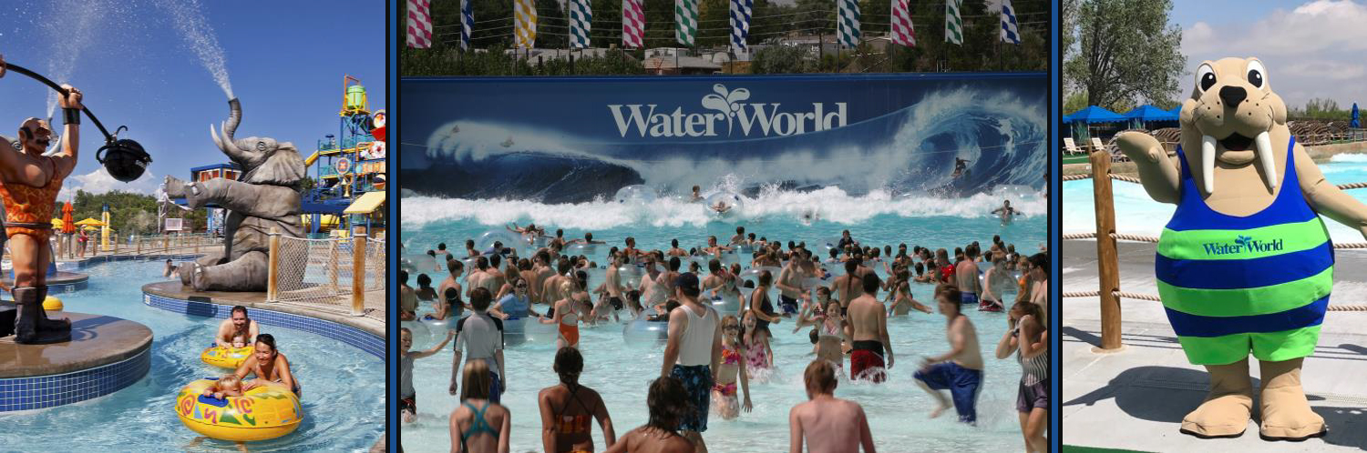 Crowd at Water World Park and Water World Mascot